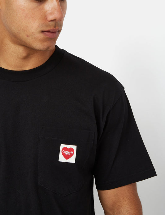 T-Shirt mit Herztasche (locker sitzend) – Schwarz