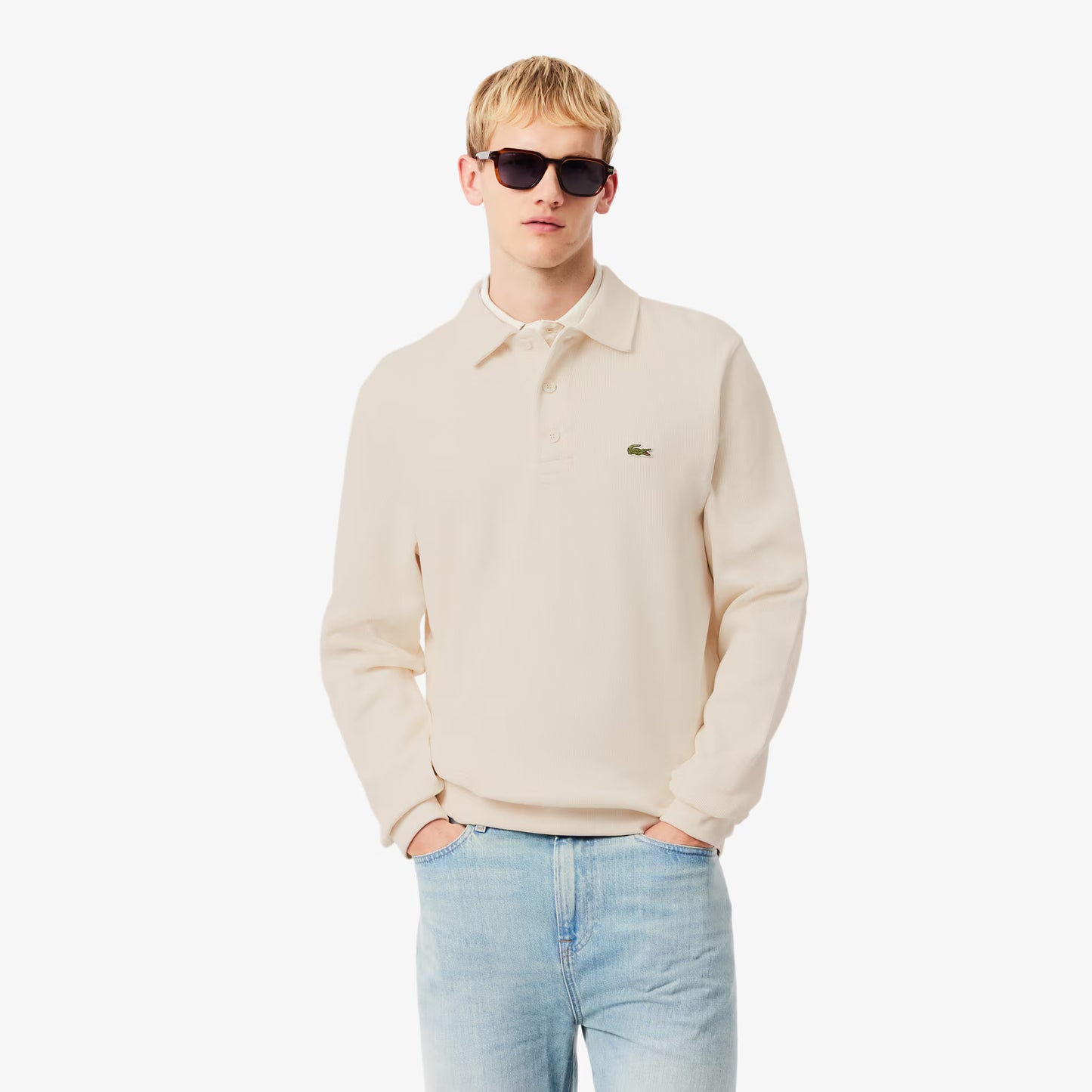 Ribbed Cotton Polo Collar Sweatshirt
