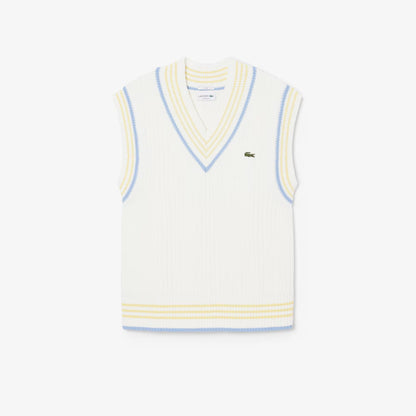 Striped Rib Knit Cotton Sweater Vest