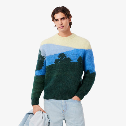 Landschafts-Jacquardpullover aus Alpakawolle