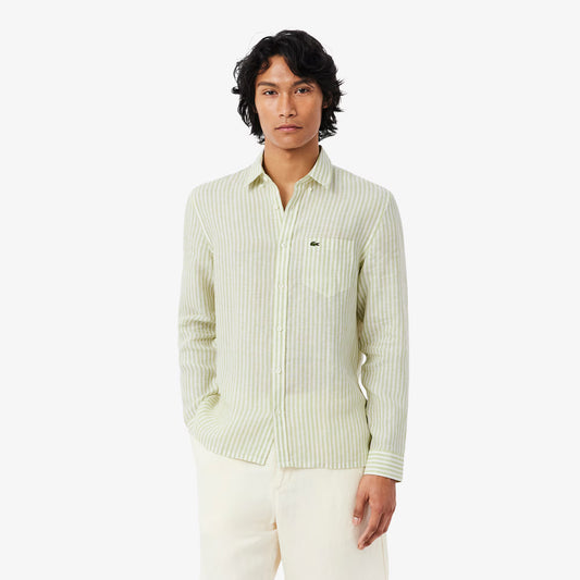 Chemise rayée en lin coupe droite