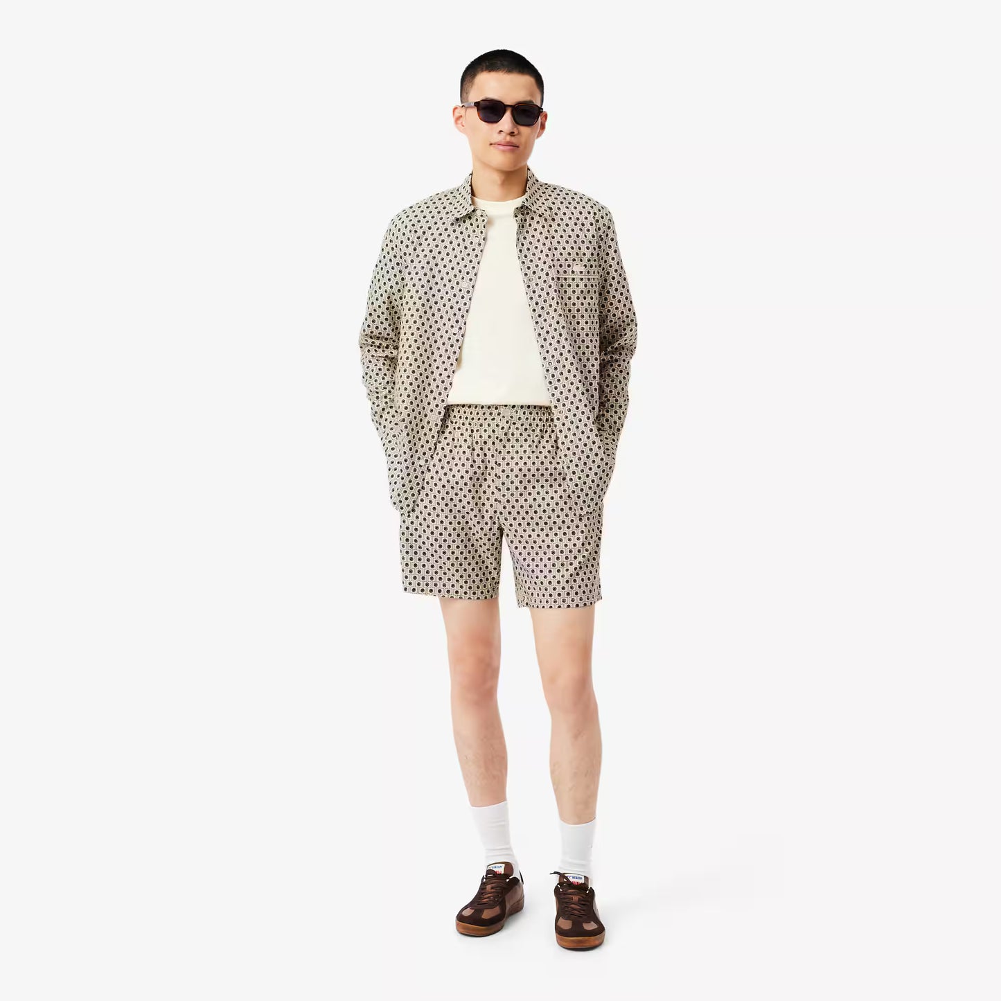 Relaxed Fit Printed Cotton Blend Shorts