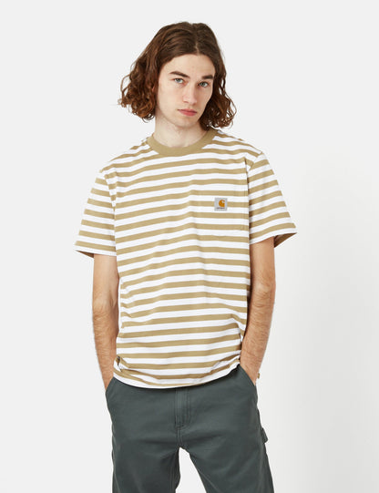 Scotty Gestreifte T-Shirt mit Brusttasche (regulär) – Ammonite Braun/Weiß