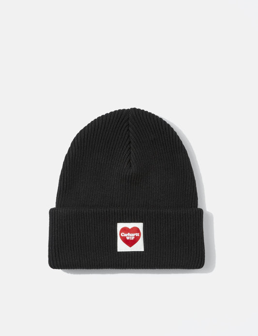 Herz-Beanie-Mütze – Schwarz