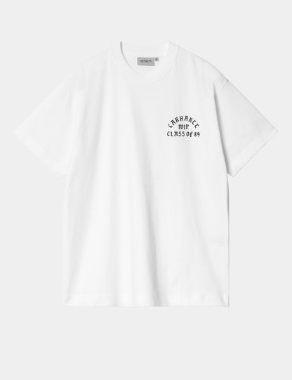 T-Shirt „Klasse von 89“ (locker geschnitten) – Weiß/Schwarz