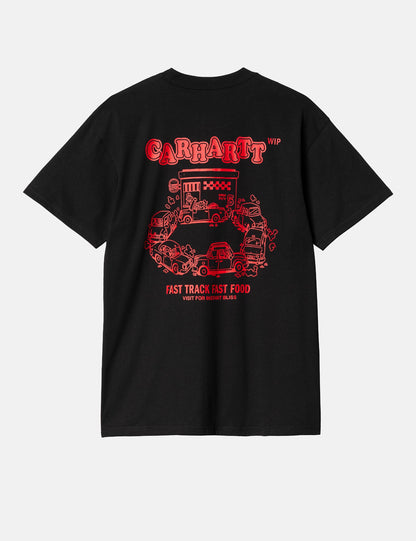 T-Shirt Fast Food (locker geschnitten) – Schwarz/Rot