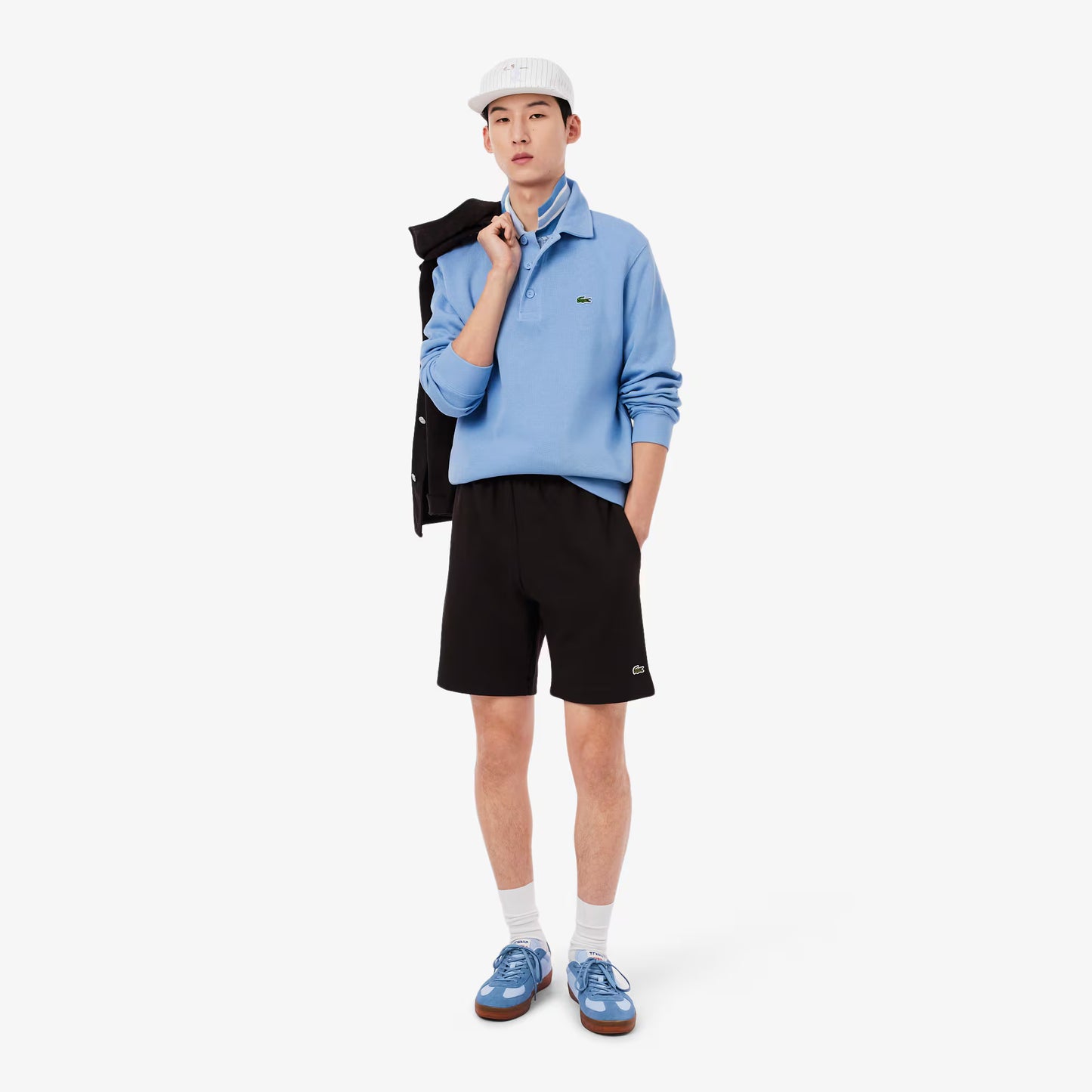 Ribbed Cotton Polo Collar Sweatshirt